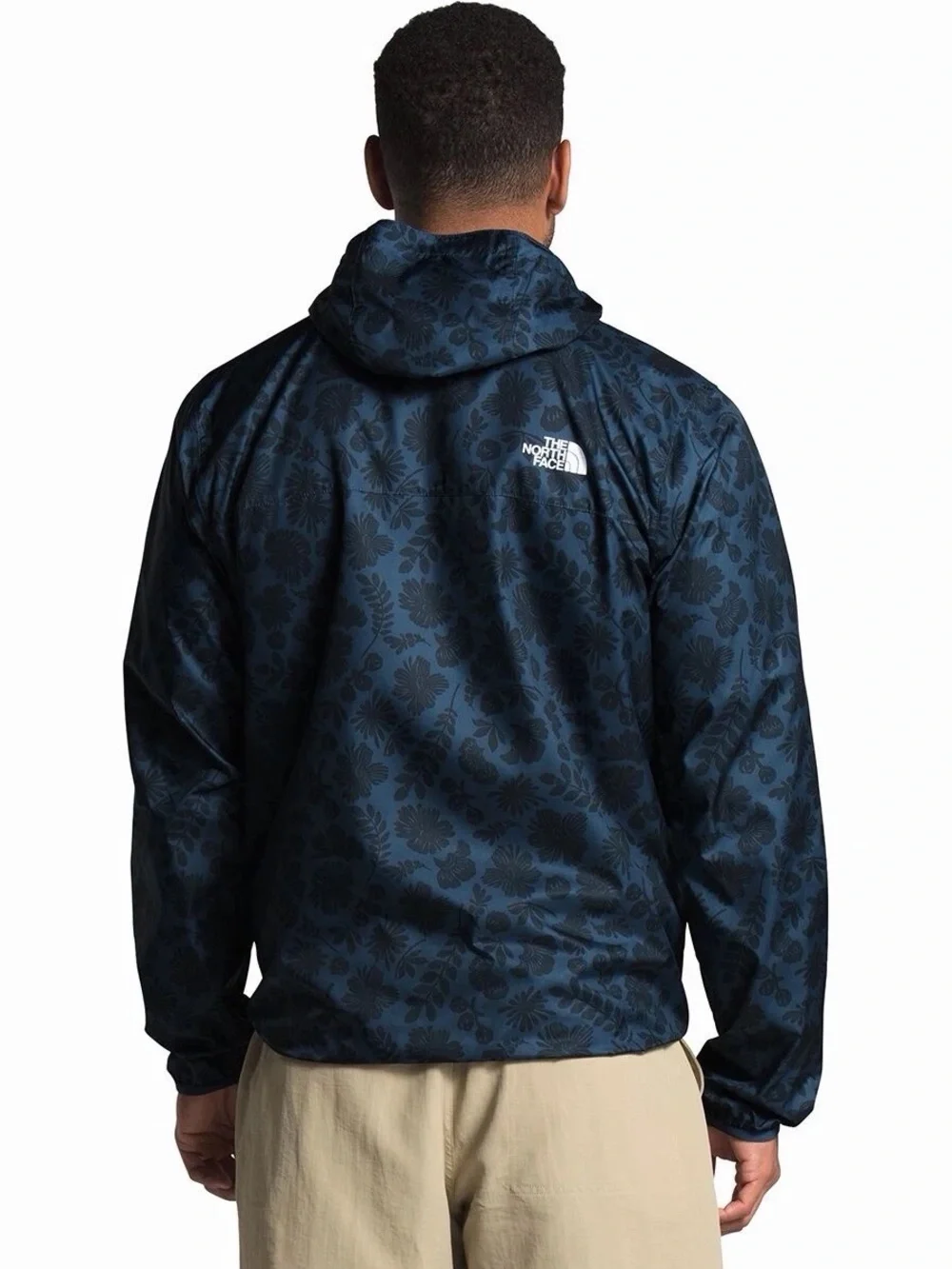 The North Face Men’s Floral Print Hooded Windbreaker Jacket Blue Full Zip Size M